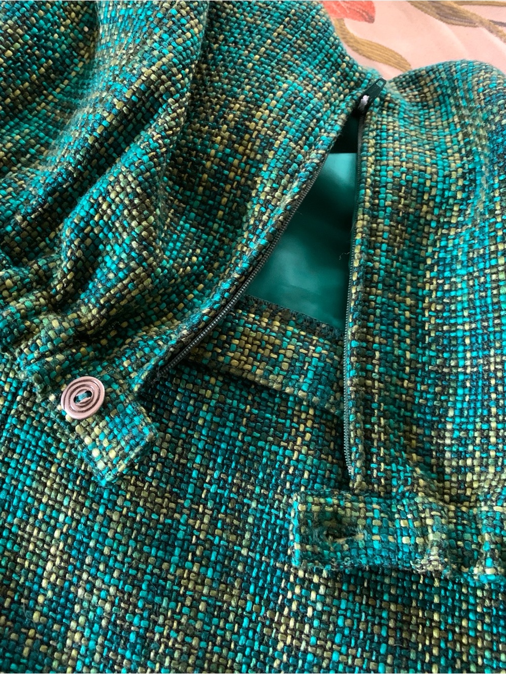 Vintage Victorian-inspired 50's-inspo Edwardian-inspo Turquoise Tweed Skirt - Picture 8 of 16